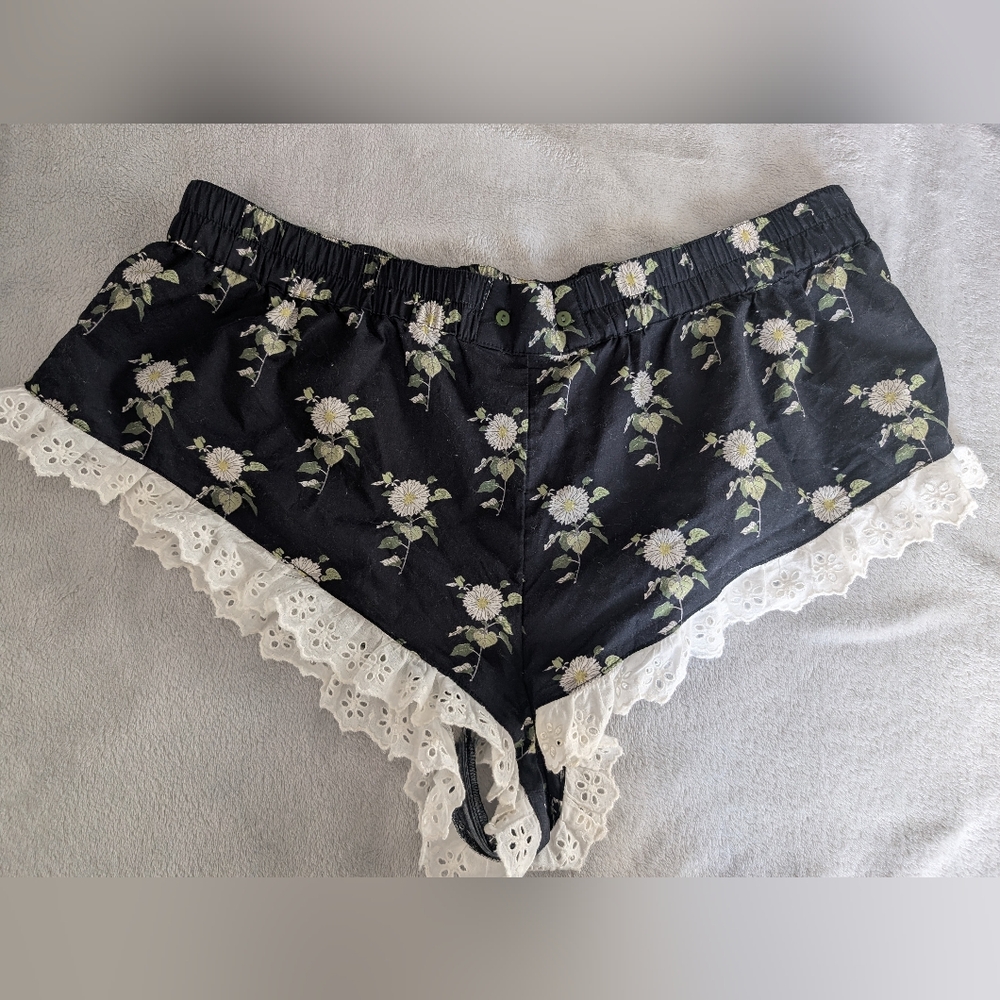 Anthropologie Floral Lace Trim Sleep Shorts
